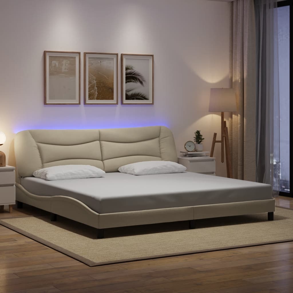 Bettgestell Creme 200x200 cm mit LED