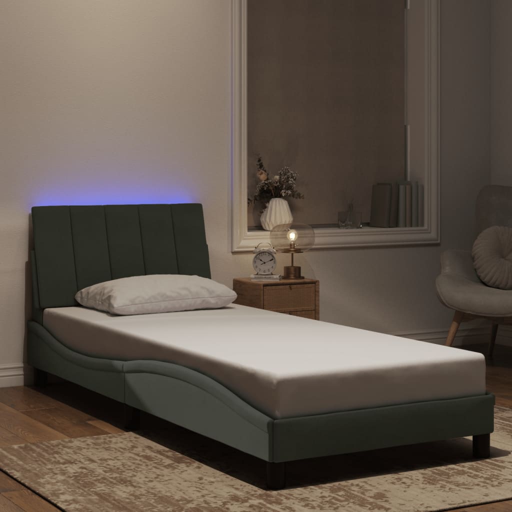 Bettgestell Hanko mit LED Hellgrau Samt 80x200 cm
