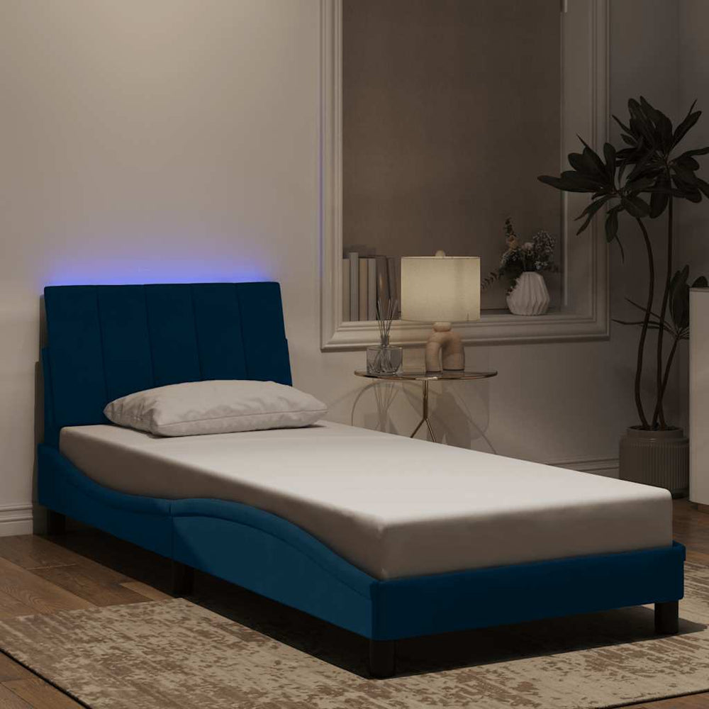 vidaXL LED Bed Frame without Mattress "Hanko" Blue 80x200 cm Velvet
