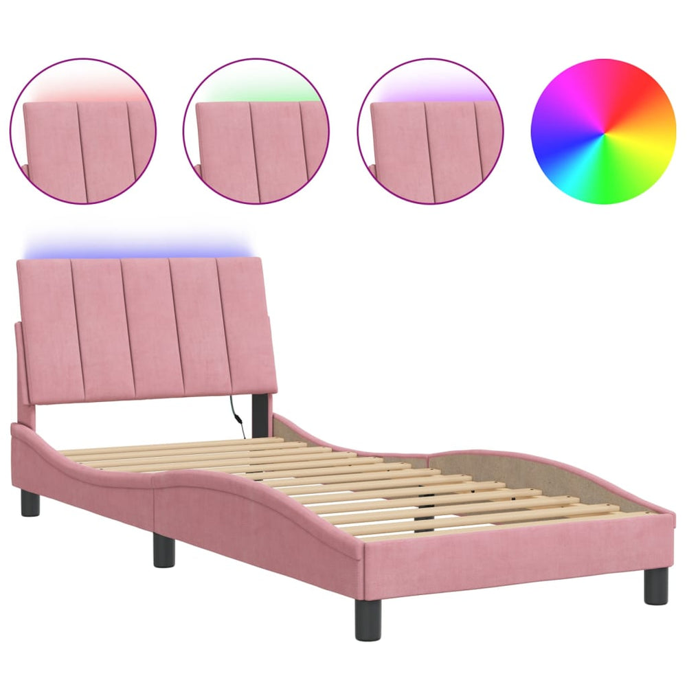 vidaXL LED Bed Frame without Mattress "Hanko" Pink 80x200 cm Velvet