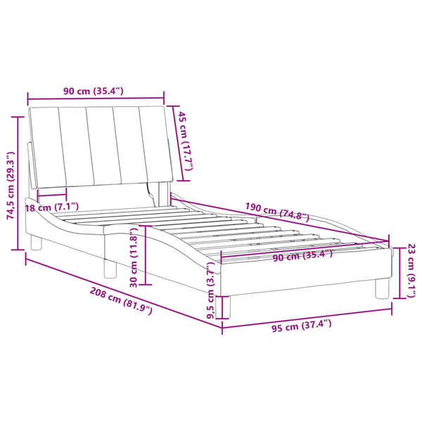 Bettgestell mit LED Hellgrau Samt 90x190 cm