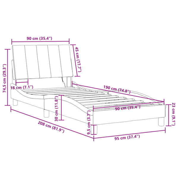 Bettgestell mit LED Schwarz Samt 90x190 cm