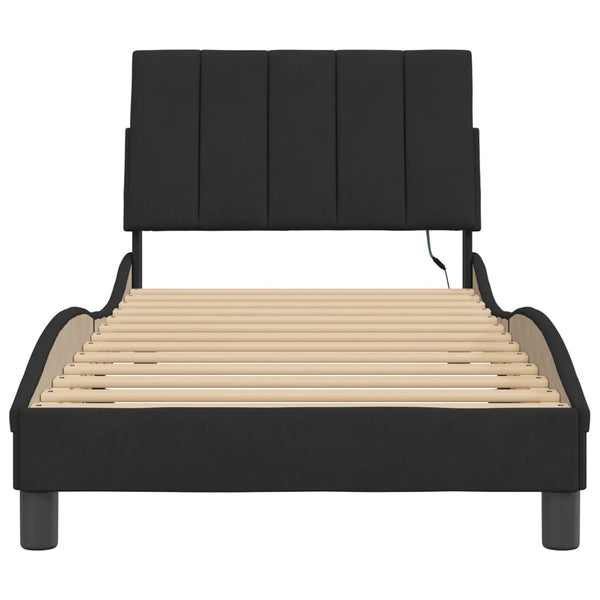 Bettgestell mit LED Schwarz Samt 90x190 cm