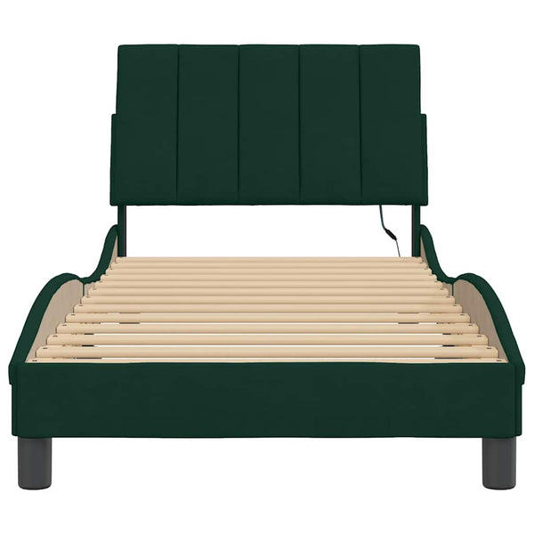 Bettgestell Dunkelgrün Samt LED 90x190 cm