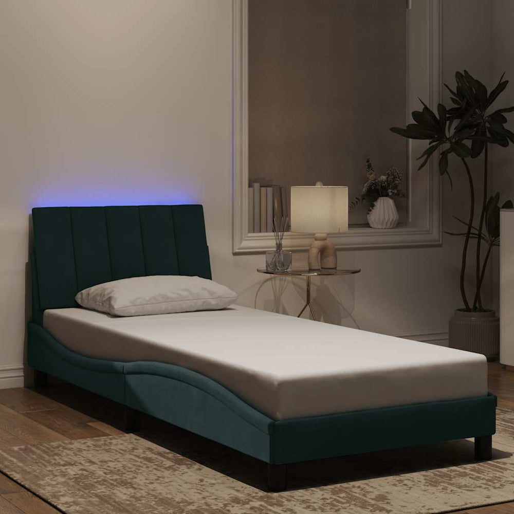 vidaXL LED Bed Frame without Mattress "Hanko" Dark Green 90x190 cm Velvet