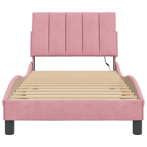 Rosa Samt Bettgestell mit LED 90x190 cm