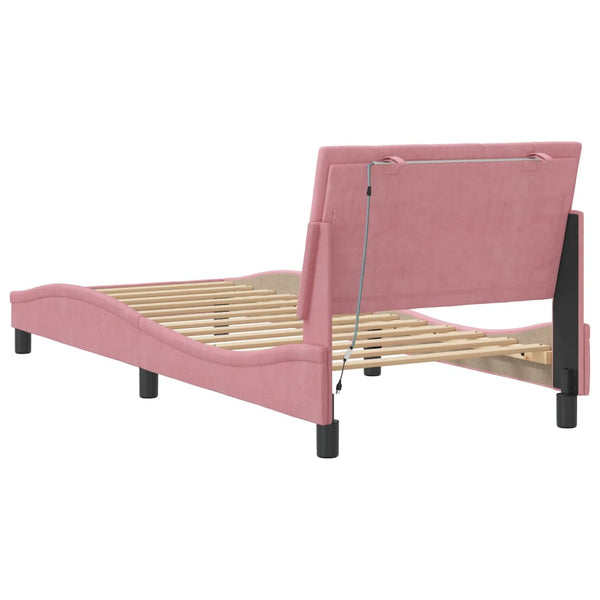 Rosa Samt Bettgestell mit LED 90x190 cm