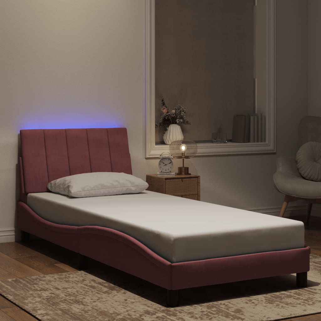 Rosa Samt Bettgestell mit LED 90x190 cm