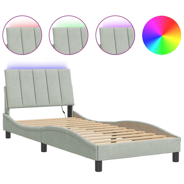 Bettgestell mit LED Hellgrau Samt 90x200 cm