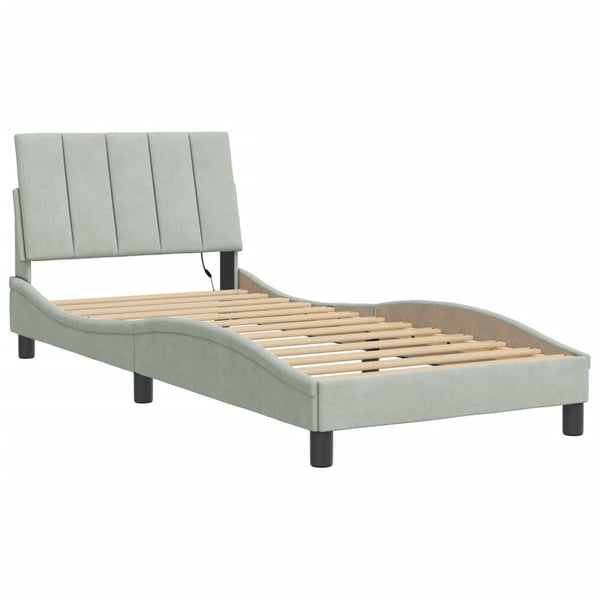Bettgestell mit LED Hellgrau Samt 90x200 cm