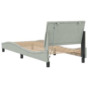 Bettgestell mit LED Hellgrau Samt 90x200 cm