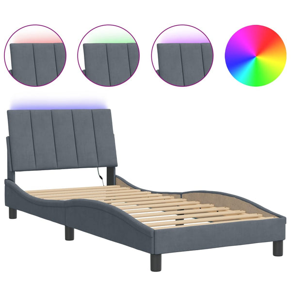 Bettgestell Hanko mit LED Dunkelgrau 90x200 cm