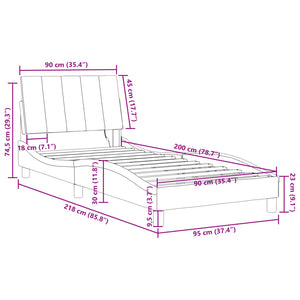 Bettgestell mit LED Schwarz Samt 90x200 cm