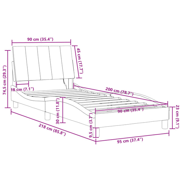 Bettgestell mit LED Schwarz Samt 90x200 cm