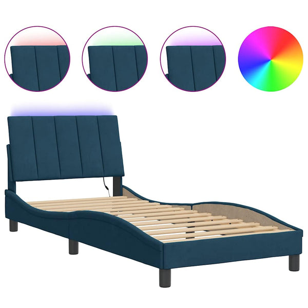 Bettgestell Blau 90x200 cm mit LED Samt