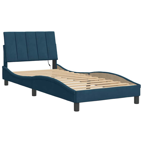Bettgestell Blau 90x200 cm mit LED Samt