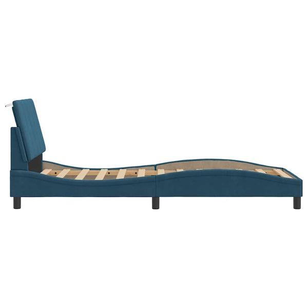 Bettgestell Blau 90x200 cm mit LED Samt