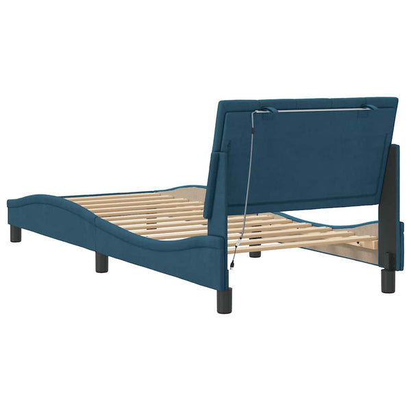 Bettgestell Blau 90x200 cm mit LED Samt