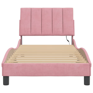 Rosa Samt Bettgestell 90x200 cm mit LED