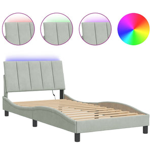 Bettgestell mit LED Hellgrau Samt 100x200 cm