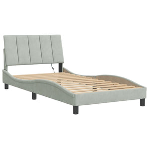 Bettgestell mit LED Hellgrau Samt 100x200 cm