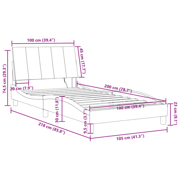 Bettgestell mit LED Hellgrau Samt 100x200 cm