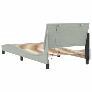 Bettgestell mit LED Hellgrau Samt 100x200 cm
