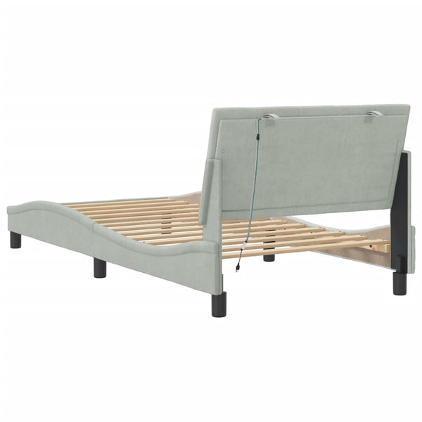 Bettgestell mit LED Hellgrau Samt 100x200 cm