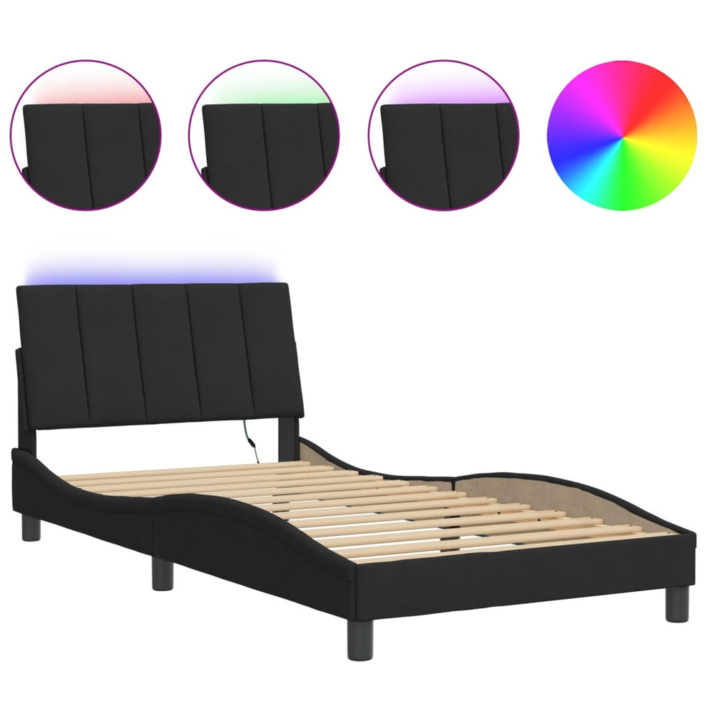 Bettgestell mit LED Schwarz 100x200 cm Samt