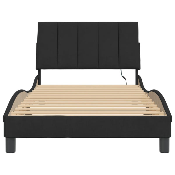 Bettgestell mit LED Schwarz 100x200 cm Samt