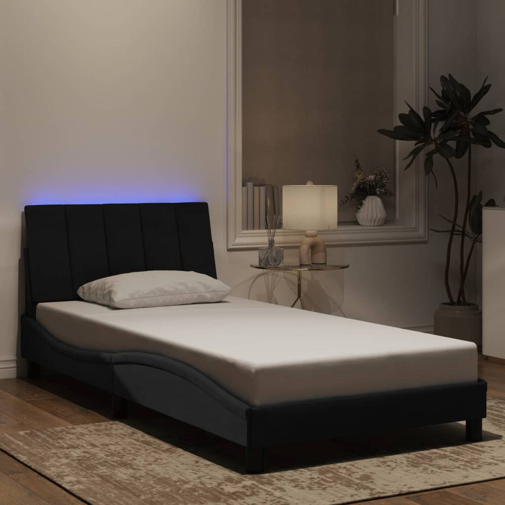Bettgestell mit LED Schwarz 100x200 cm Samt