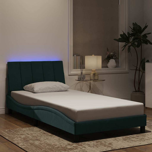 Bettgestell Hanko Dunkelgrün 100x200 cm mit LED