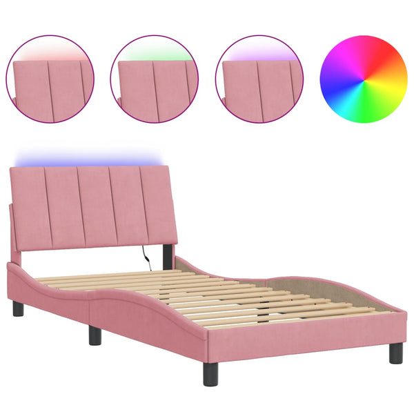 Rosa Samt Bettgestell mit LED 100x200 cm