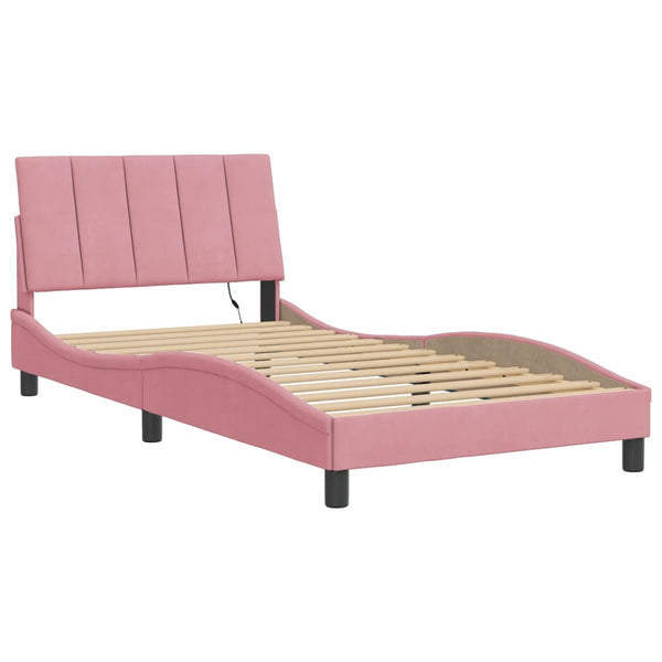 Rosa Samt Bettgestell mit LED 100x200 cm