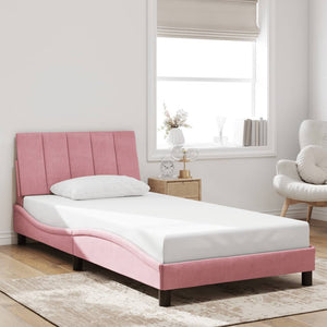 Rosa Samt Bettgestell mit LED 100x200 cm