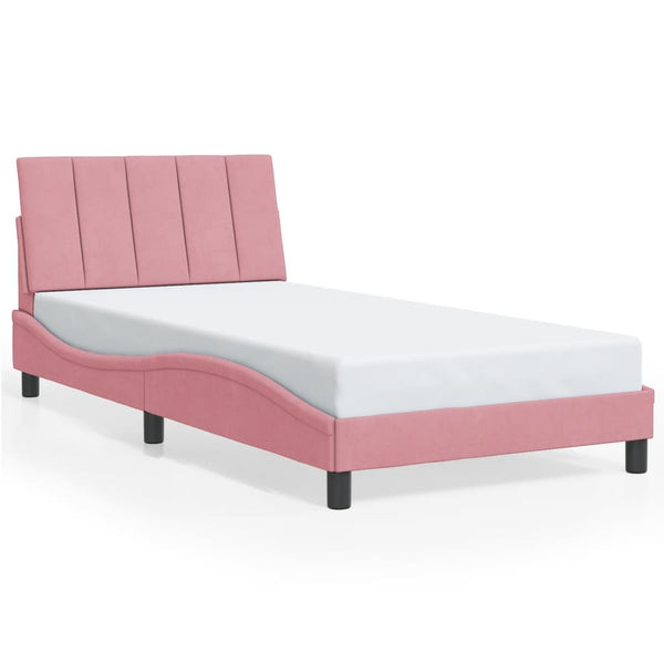 Rosa Samt Bettgestell mit LED 100x200 cm