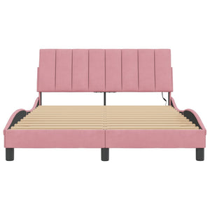 Rosa Samt Bettgestell mit LED 120x200 cm