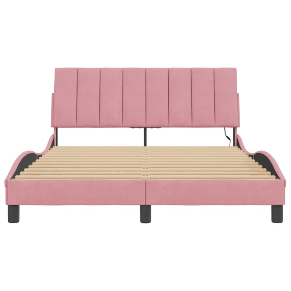 Rosa Samt Bettgestell mit LED 120x200 cm