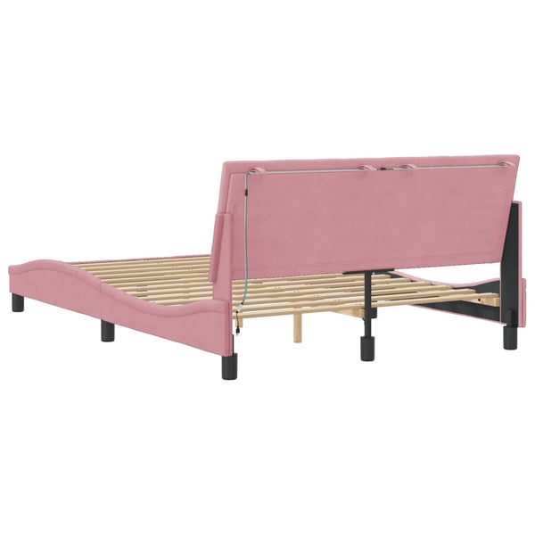 Rosa Samt Bettgestell mit LED 120x200 cm