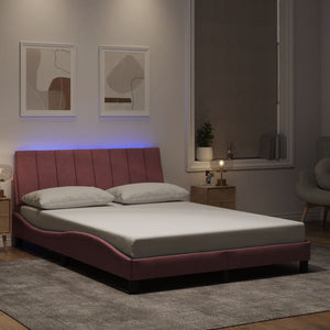 Rosa Samt Bettgestell mit LED 120x200 cm