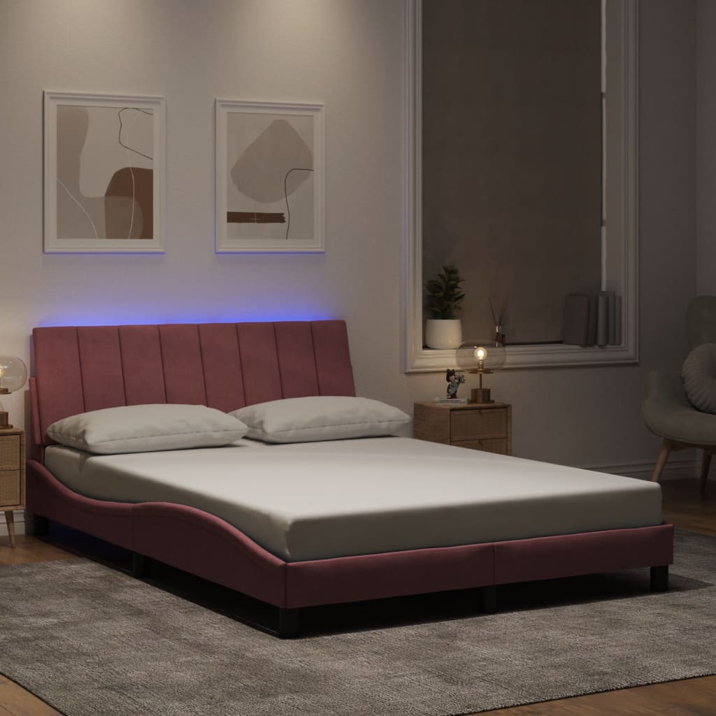 Rosa Samt Bettgestell mit LED 120x200 cm