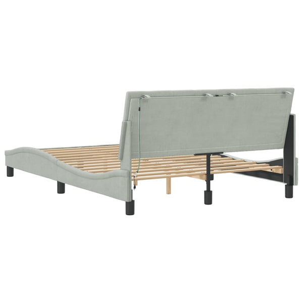 Bettgestell mit LED Hellgrau 140x190 cm Samt