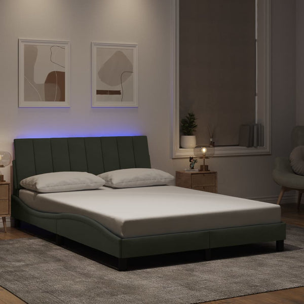 Bettgestell mit LED Hellgrau 140x190 cm Samt