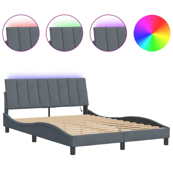 Bettgestell Dunkelgrau 140x190 cm mit LED Samt