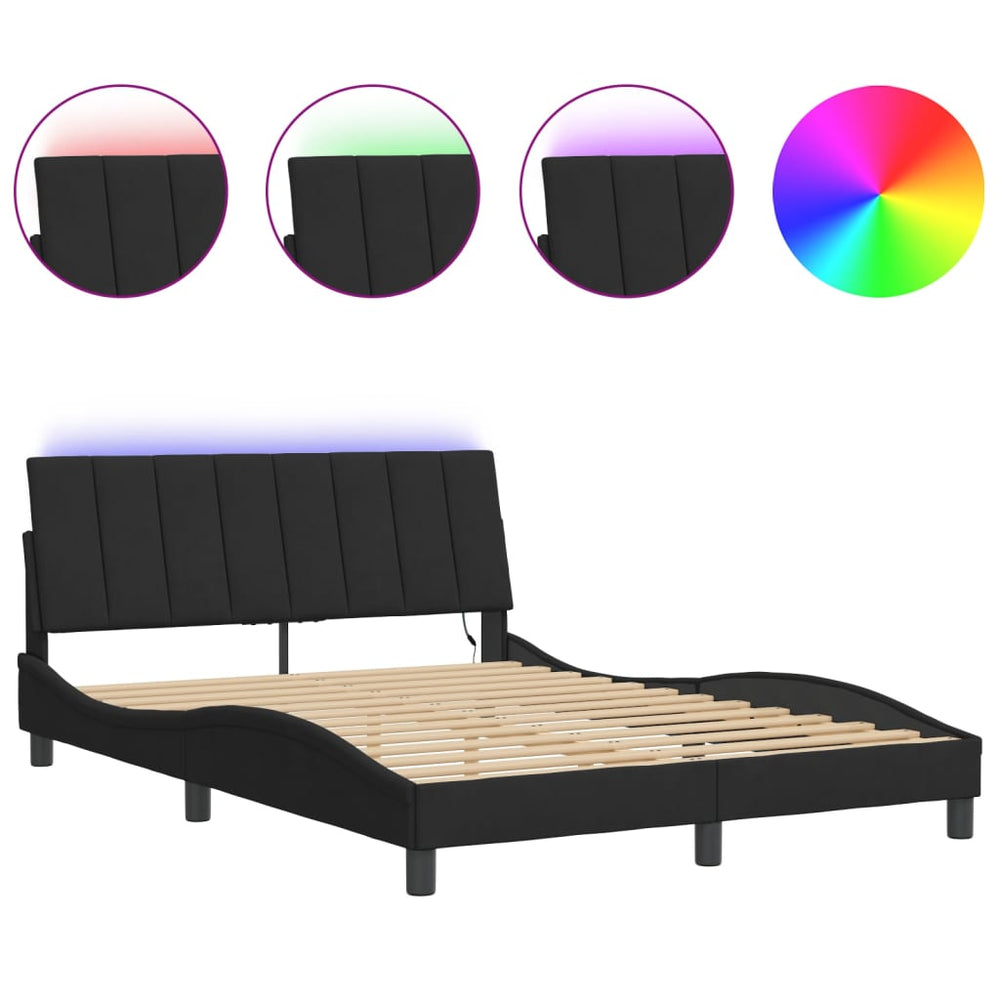 Schwarzes Samt Bettgestell 140x190 cm mit LED