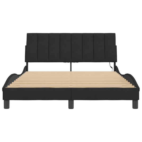 Schwarzes Samt Bettgestell 140x190 cm mit LED