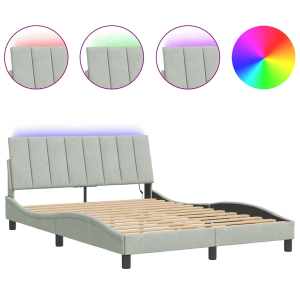Bettgestell mit LED Hellgrau 140x200 cm Samt