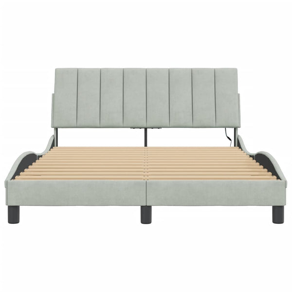 Bettgestell mit LED Hellgrau 140x200 cm Samt