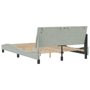 Bettgestell mit LED Hellgrau 140x200 cm Samt