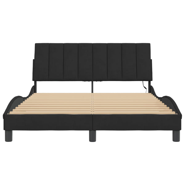 Schwarzes Samt Bettgestell 140x200 cm mit LED